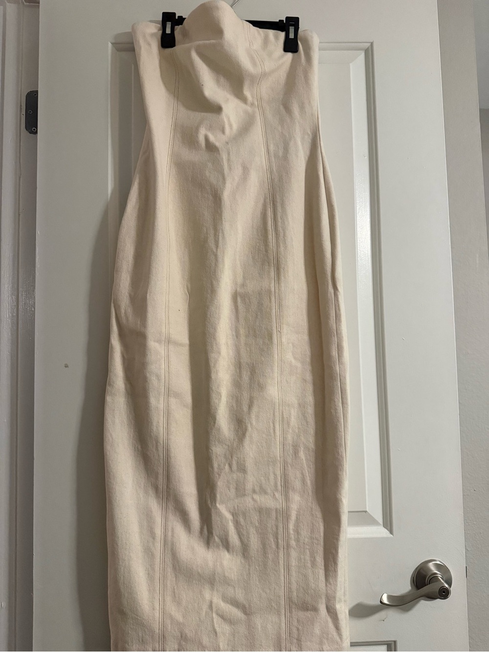 7 For All Mankind Cream Strapless Midi Dress